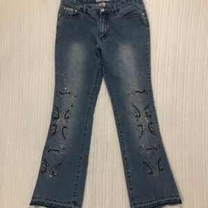 Daniel Jeans USA Butterfly Embroidered Sequin Rhinestone Bootcut Jeans 13-14